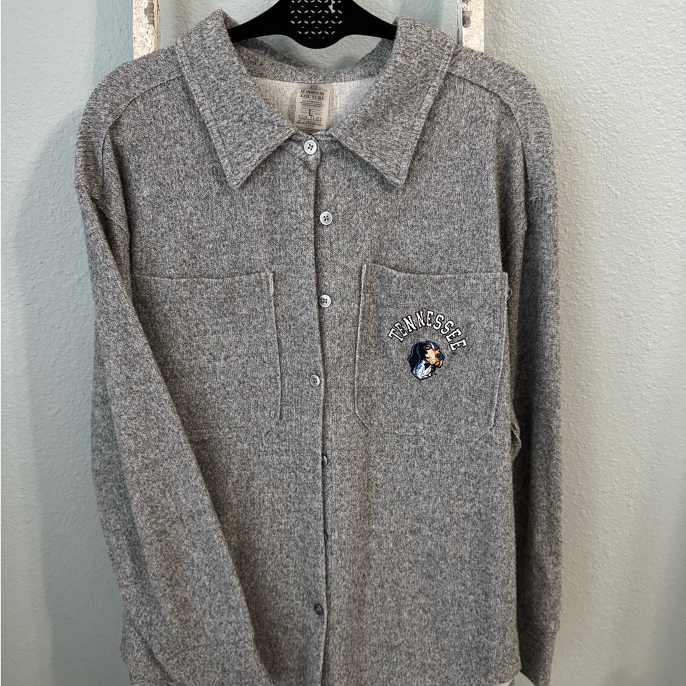 Gray Button-Up Shirt with Tennessee Smokey Embroidery